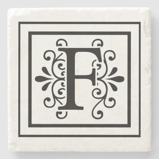 Letter F Monogram Stone Onderzetters (Voorkant)