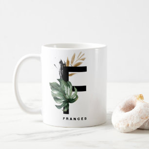 Letter F Monogram   Tropisch monstera op maat Koffiemok