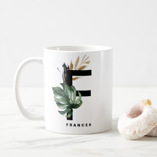 Letter F Monogram | Tropisch monstera op maat Koffiemok (Met donut)