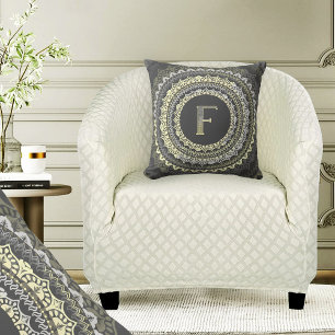 Letter F Monogram Vintage Symmetrisch Patroon Kussen