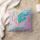 Letter F Monogram Waterverf Cute Mermaid Nursery Kussen (Deken)