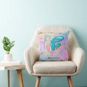 Letter F Monogram Waterverf Cute Mermaid Nursery Kussen (Stoel)