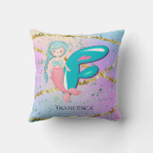 Letter F Monogram Waterverf Cute Mermaid Nursery Kussen (Achterkant)