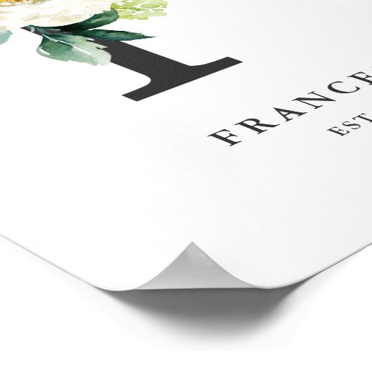 Letter F Monogram White Peonies Nursery Poster (Hoek)