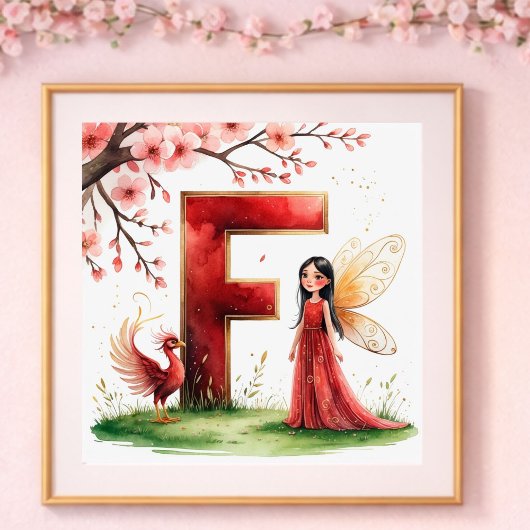 Letter F Phoenix Bird Fairy Poster Mythical Art