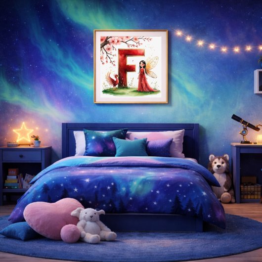 Letter F Phoenix Bird Fairy Poster Mythical Art