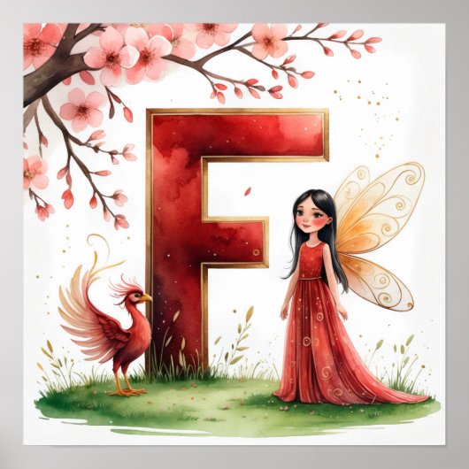 Letter F Phoenix Bird Fairy Poster Mythical Art (Voorkant)