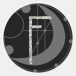 Letter F Rune Runic Monogram Geometrische Maan Zwa Ronde Sticker