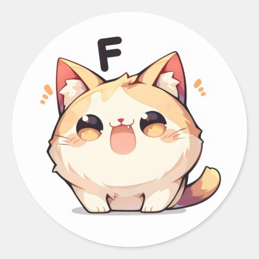 Letter F Schattige Cat Ronde Sticker (Voorkant)
