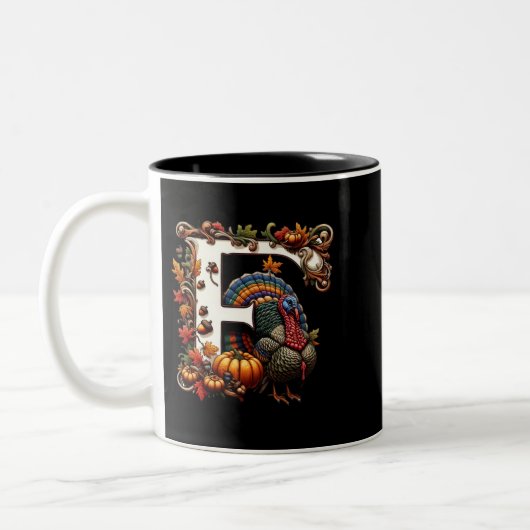 Letter f Thanksgiving gift style  Tweekleurige Koffiemok (Links)