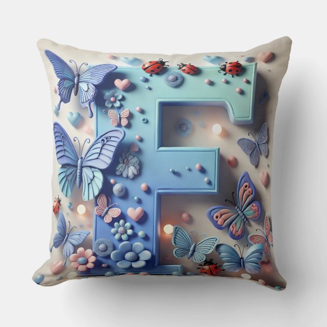 🦋 Letter F Vlinder Lieveheersbeestje Monogram  🌸 Kussen (Voorkant)