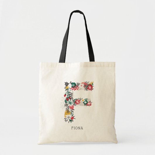 letter F | Whimsical Floral Letter Monogram I Tote Bag (Voorkant)