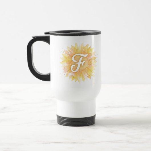 Letter F Zonnebloem Eerste Naam Monogram Initiaal Reisbeker (Links)