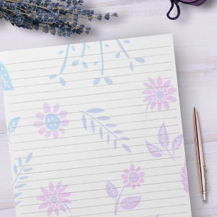 Letter-formaat 8,5 x 11-inch Blauwgroen Lila Flora Notitieblok