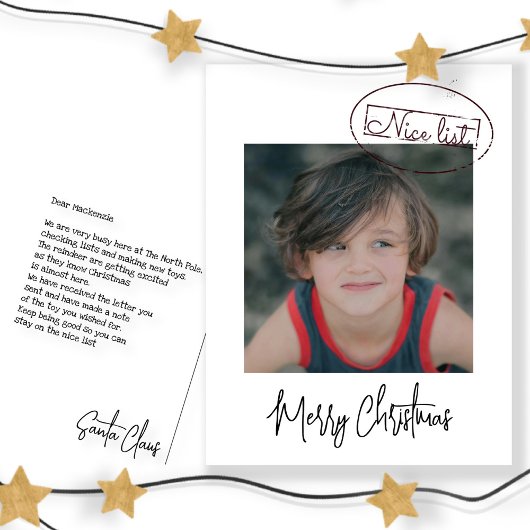 Letter From Santa Claus Nice List Photo Christmas Feestdagenkaart