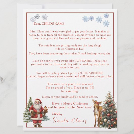 Letter from Santa Claus Snowflakes Reindeer (Voorkant)