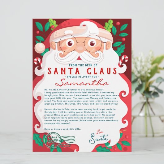 Letter from Santa Nice List Certificate Christmas (Staand voorkant)