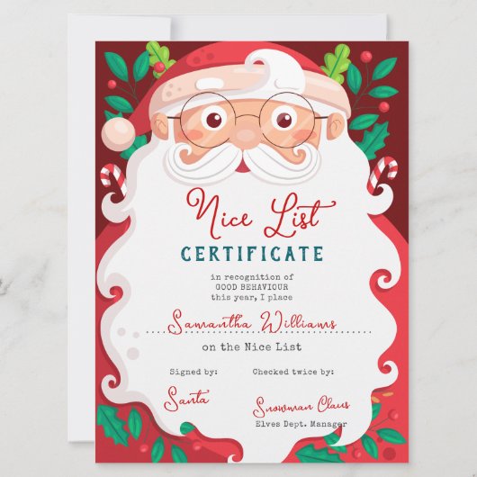 Letter from Santa Nice List Certificate Christmas (Achterkant)