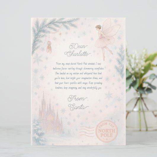 Letter From Santa - Sugar Plum Fairy Girly Magical Feestdagenkaart (Staand voorkant)