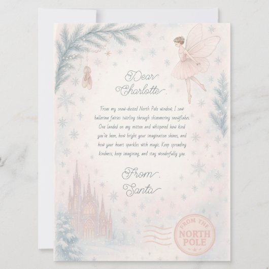Letter From Santa - Sugar Plum Fairy Girly Magical Feestdagenkaart (Voorkant)
