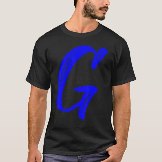 Letter G Alphabet Large Blue Graphic Initial T-shirt (Voorkant)