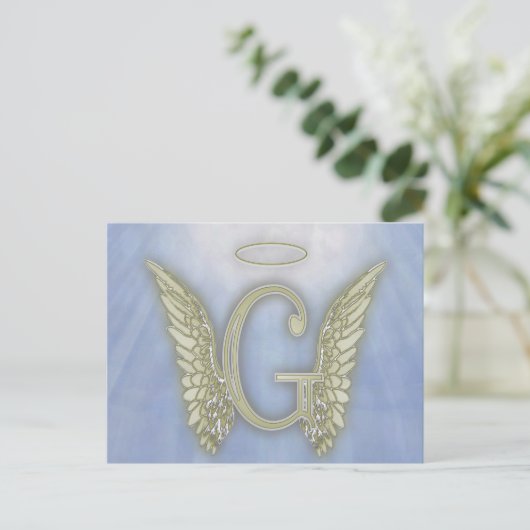 Letter G Angel Monogram Briefkaart (Staand voorkant)