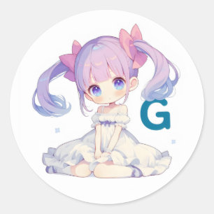 Letter G Anime Girl Ronde Sticker