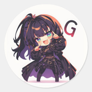 Letter G Anime Rock Girl Ronde Sticker