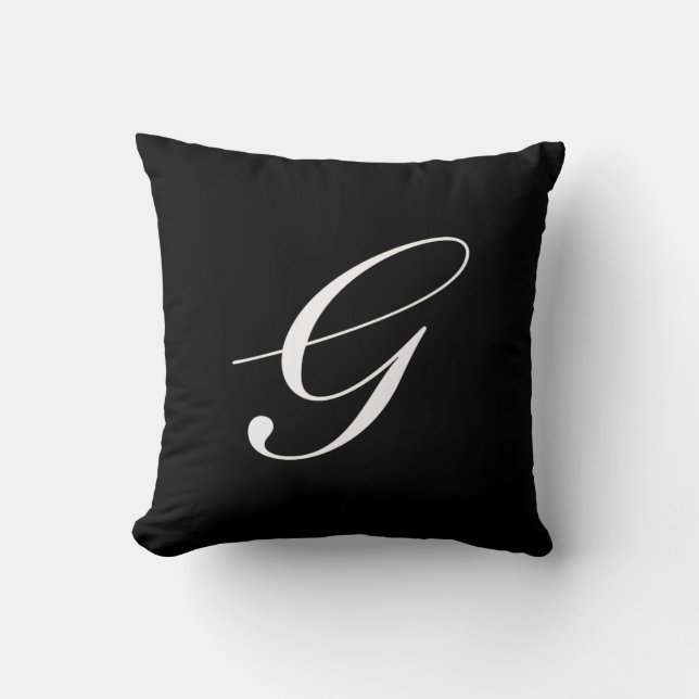 Letter G Black Monogram Pillow Kussen (Voorkant)