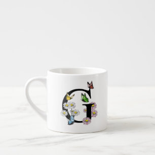 Letter G Bloem Vlinder Monogram Initiaal    Espresso Kop