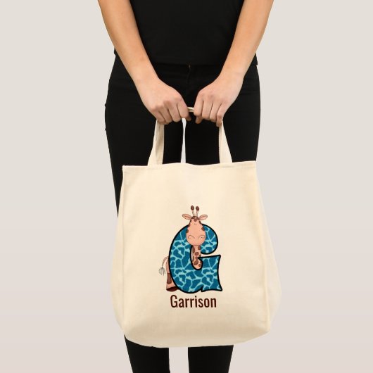 Letter G Blue Giraffe met de naam Girls Canvas tas (Voorkant (product))