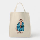 Letter G Blue Giraffe met de naam Girls Canvas tas (Achterkant)