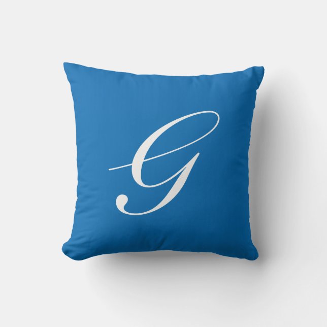 Letter G Blue Monogram Pillow Kussen (Voorkant)