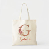 Letter G Blush roze Glitter Bloem Monogram Tote Bag (Voorkant)