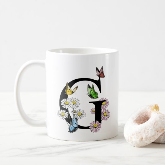 Letter G Botanische Waterverf Butterfly Monogram Koffiemok (Met donut)