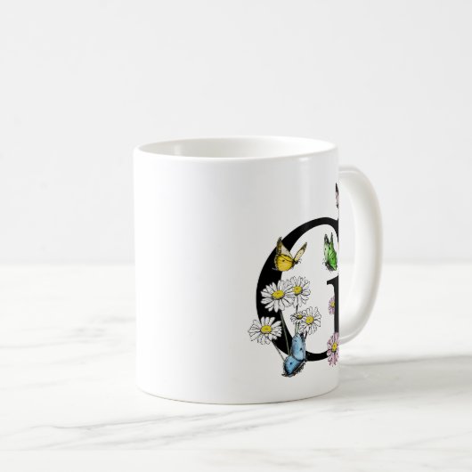 Letter G Botanische Waterverf Butterfly Monogram Koffiemok (Voorkant rechts)