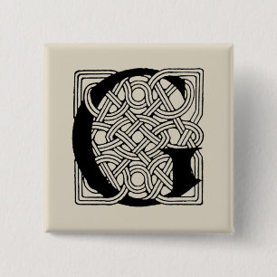 Letter G  Celtic Knot Monogram Vierkante Button 5,1 Cm