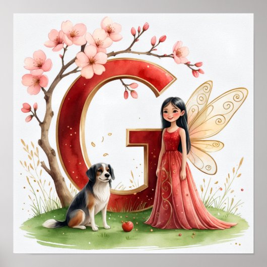 Letter G Chinese Dog Fairy Poster - Alphabet Art (Voorkant)