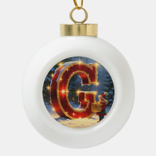 Letter G Christmas Gift Personalized Initial Keramische Bal Ornament (Voorkant)
