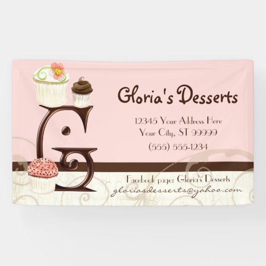 Letter G Cupcake Desserts Bakkerij Business Banner (Horizontaal)