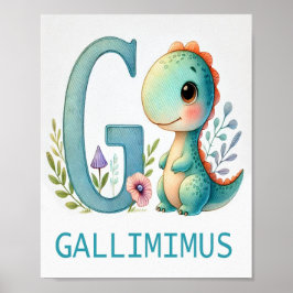 Letter G, Dinosaur Alphabet Waterverf Poster