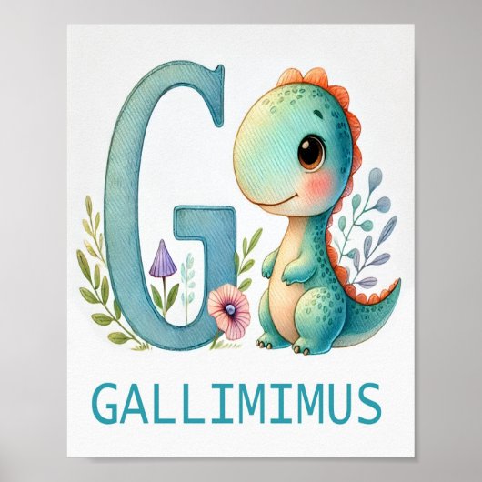 Letter G, Dinosaur Alphabet Waterverf Poster (Voorkant)