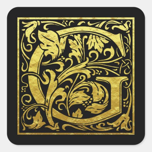 Letter G eerste letter Faux goud zwart Vierkante Sticker (Voorkant)