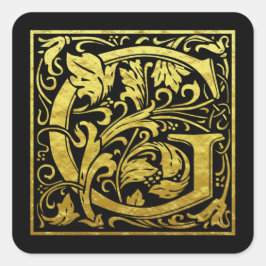 Letter G eerste letter Faux goud zwart Vierkante Sticker