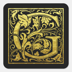 Letter G eerste letter Faux goud zwart Vierkante Sticker