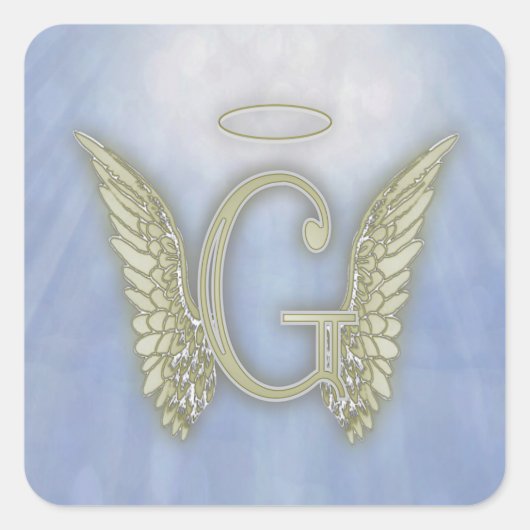 Letter G Engel Monogram Vierkante Sticker (Voorkant)