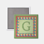 Letter G: 'Fabric Quilt' Style Initiaal en Pattern Magneet (Voorkant / Achterkant)