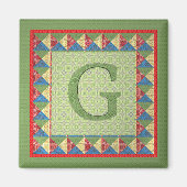 Letter G: 'Fabric Quilt' Style Initiaal en Pattern Magneet (Voorkant)