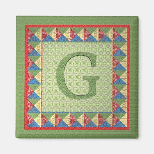 Letter G: 'Fabric Quilt' Style Initiaal en Pattern Magneet (Voorkant)