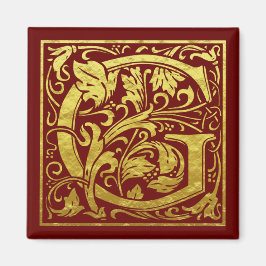 Letter G First Letter Faux Gold Red Magneet